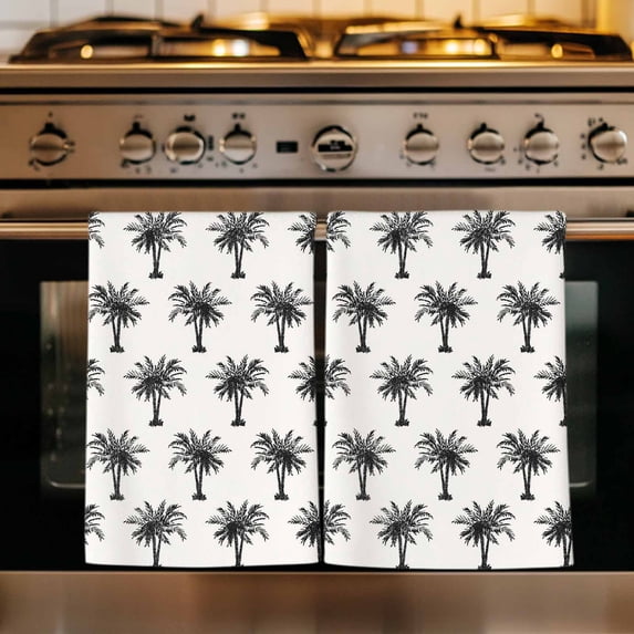 Palm Tree Kitchen Towels Set of 3, Farmhouse Summer Botanical Green Tropical Plants Absorbent Dish Towels for Kitchen, Microfiber Hand Towel, Quick Drying Tea Towel for Cleaning Decorative Dishcloths