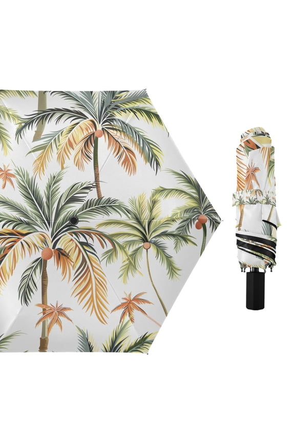 Palm Tree Leaf Compact Sun Umbrella Windproof Travel Umbrellas for Rain Strong Portable UV Protection