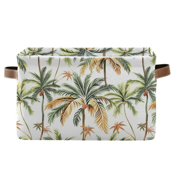 Palm Tree Leaf Storage Bins with Handle Fabric Organizer Basket Foldable Box 1 Pack 14.2x10.2x8.3