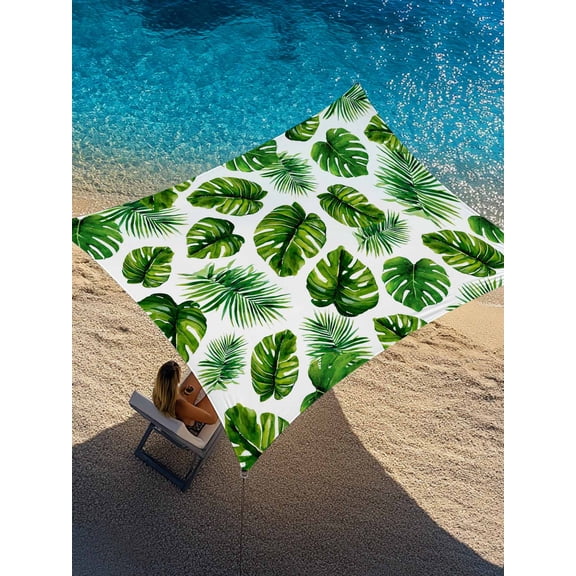 Palm Tree Leaf Sun Shade Sail 6.5' x 10', Country Tropical Watercolor Green Leaves Rectangle Outdoor Sunshade Canopy, Waterproof UV Block Patio Covers for Garden Yard Beach