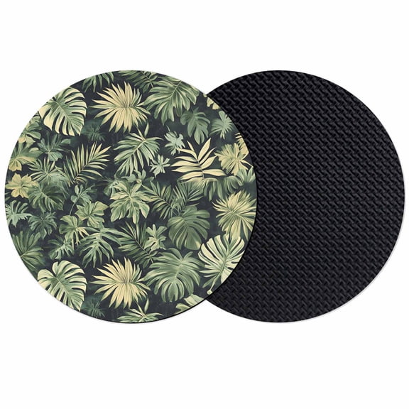 Palm Tree Leaves Coasters Set of 2, Summer Tropical Green Botanical Absorbent Coasters for Drinks, Coaster for Bar Office Dining Coffee Table Accessories Decor, Non Slip Round Desk Coaster
