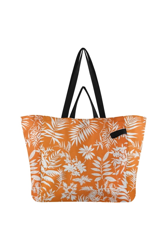 Palm Tree Leaves Flowers Hawaii Style Foldable Canvas Tote Bags Reusable Grocery Bags Laundry Bags Beach Bag 32L
