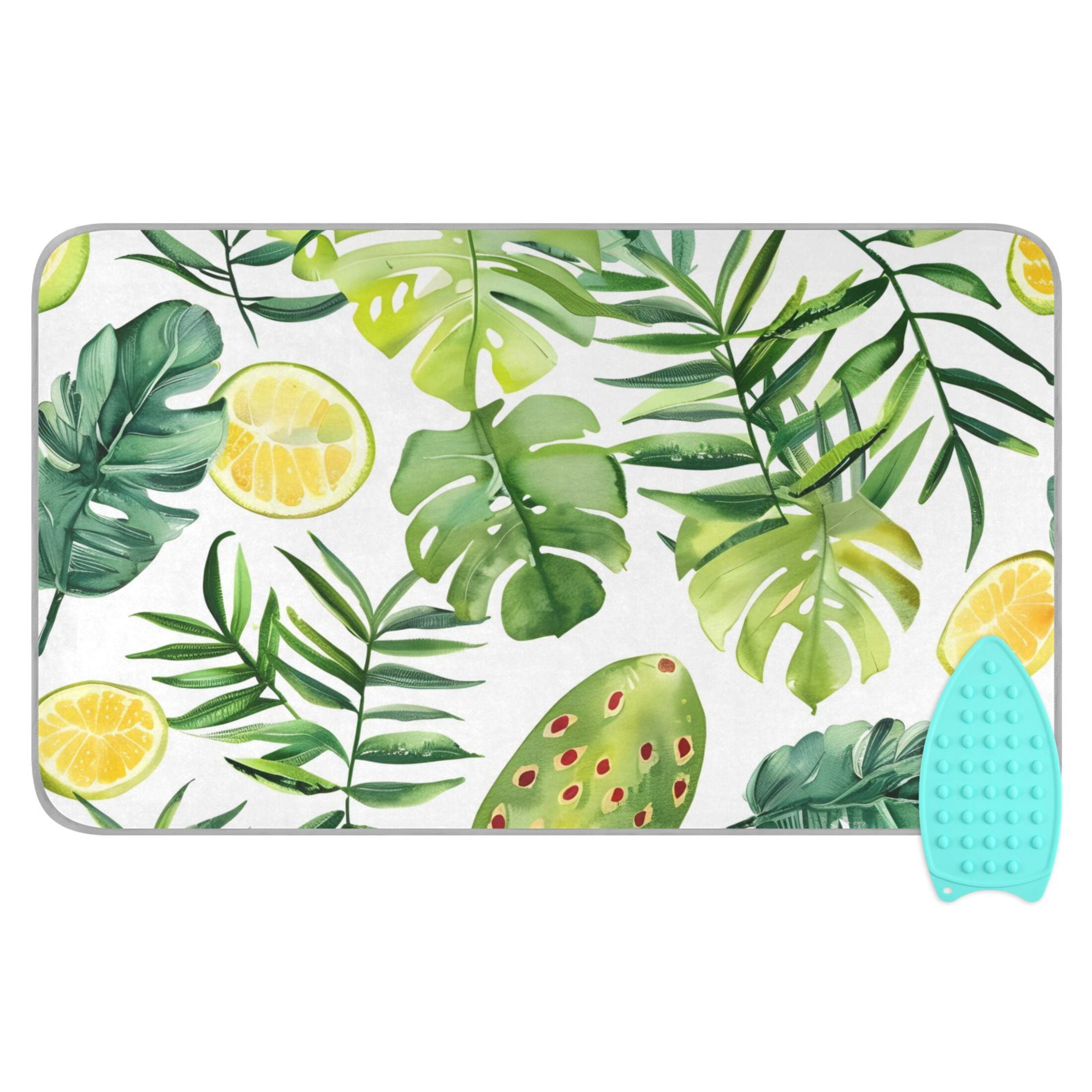 Palm Tree Leaves Lemons Watercolor Ironing Mat Blanket Portable Travel Ironing Pad Heat Resistant Pad 47.2" x 27.6”
