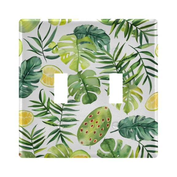 Palm Tree Leaves Lemons Watercolor Light Switch Cover Electrical Outlet Cover Replaceable Wall Plates 2-Gang