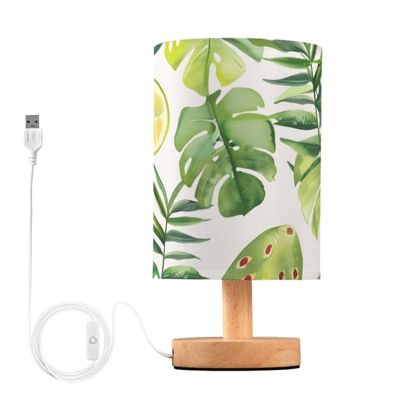 Palm Tree Leaves Lemons Watercolor Table Lamp with USB Port LED Warm Light Lamp Night Light Home Decor