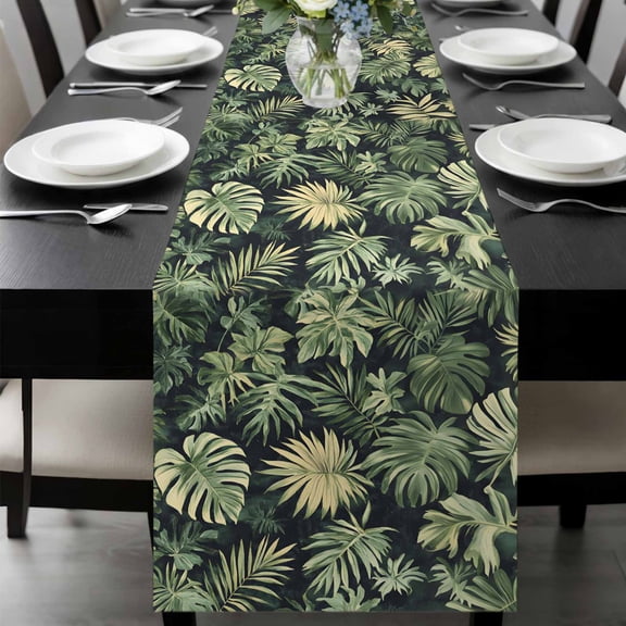 Palm Tree Leaves Table Runner 48 Inches Long, Summer Tropical Green Botanical Kitchen Coffee Dining Table Decoration for Home Party Birthday Wedding Home Decor 13x48 Inches