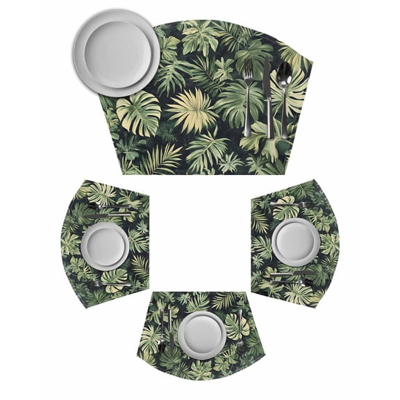 Palm Tree Leaves Wedge Shaped Placemats Set of 4, Cotton Linen Fan Place Mats, Summer Tropical Green Botanical Washable Table Mats for Holiday Wedding Party Dinning Coffee Tables 11.8"x17.5"