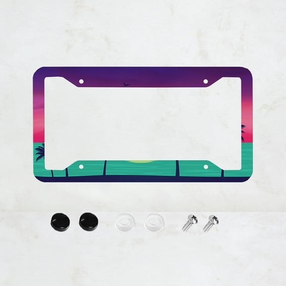 Palm Tree License Plate Frame, Beach License Plate Frames for Women Man, Teal Purple Car License Plate Holder Funny Car Tag Frame Decor 4 Hole, 12x6 Inch
