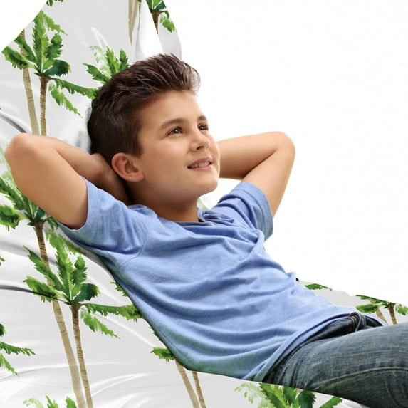 Palm Tree Lounger Chair Bag, Watercolor Style Forest Pattern of Coconut Trees Growth Ecology, High Capacity Storage with Handle Container, Lounger Size, Green Cocoa and White, by Ambesonne