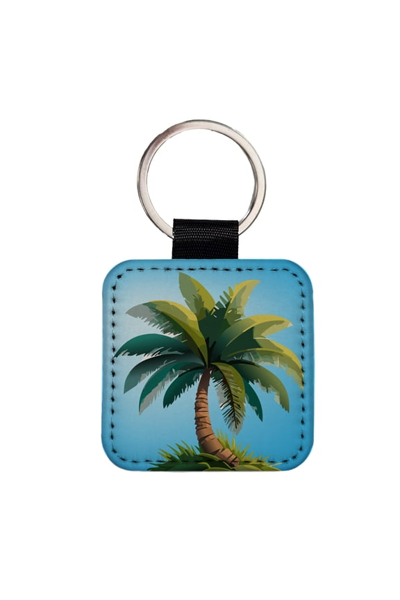 Palm Tree Lush Tropical Faux Leather Square Keychain