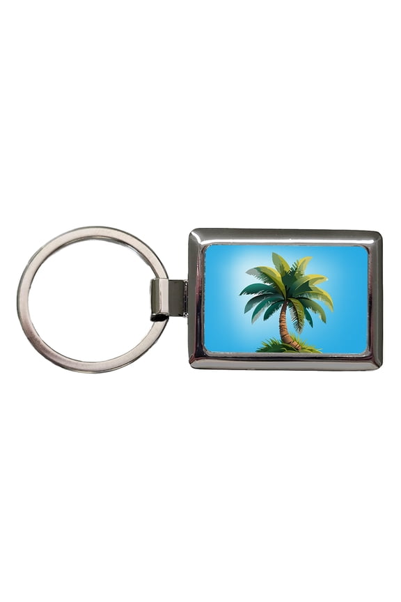 Palm Tree Lush Tropical Metal Rectangle Keychain