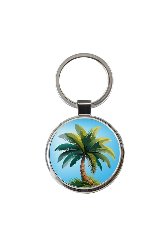 Palm Tree Lush Tropical Metal Round Keychain