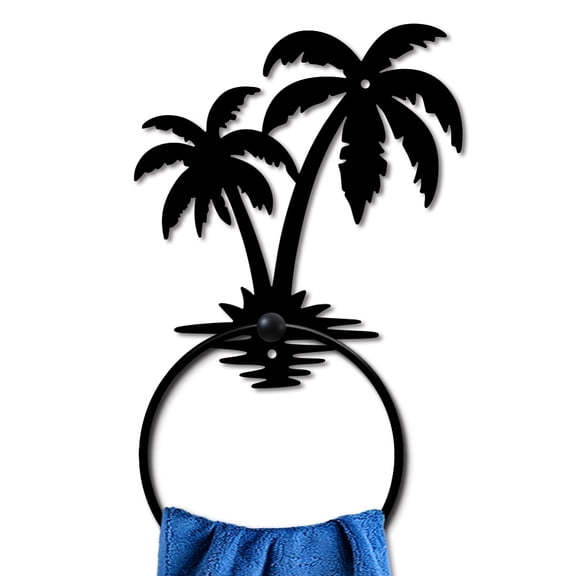 Palm Tree Metal Towel Ring Summer Beach Trees Towel Wall Holder Black Art Towel Rack Wall Mounted Wall Decor Towel Hanger Bathroom Kitchen