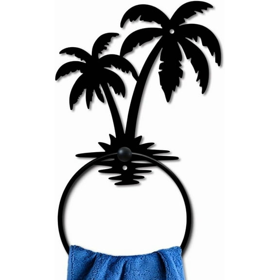 Palm Tree Metal Towel Ring Summer Beach Trees Towel forWall Holder Black Art Towel Rack Wall Mounted Wall Decor Towel Hanger