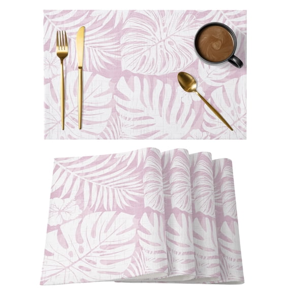 Palm Tree Monstera Placemats Set of 4 Lavender White Leaf Boho Botanical Tropical Place Mats Indoor Wipeable Table Mats Washable Cloth Dining Table Placemats for Kitchen Holiday Decor 13x19 Inch