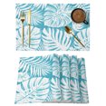 thumbnail image 1 of Palm Tree Monstera Placemats Set of 6 Teal Aqua Leaf Boho Botanical Tropical Place Mats Indoor Wipeable Table Mats Washable Cloth Dining Table Placemats for Kitchen Holiday Party Decor 13x19 Inch, 1 of 9