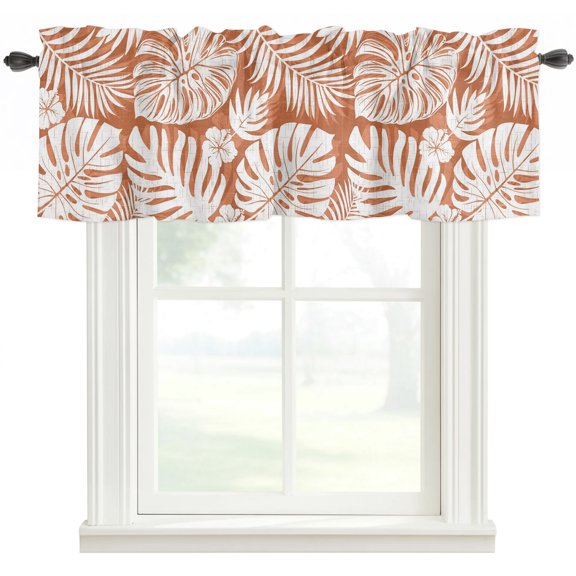 Palm Tree Monstera Valances for Windows Farmhouse Kitchen Curtains Valances Rod Pocket Valance Curtains Amber Orange Leaf Boho Botanical Tropical Window Valances for Bathroom Bedroom 54"x18"