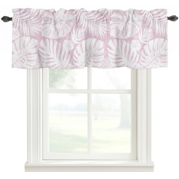 Palm Tree Monstera Valances for Windows Farmhouse Kitchen Curtains Valances Rod Pocket Valance Curtains Lavender White Leaf Boho Botanical Tropical Window Valances for Bathroom Bedroom 54"x18"