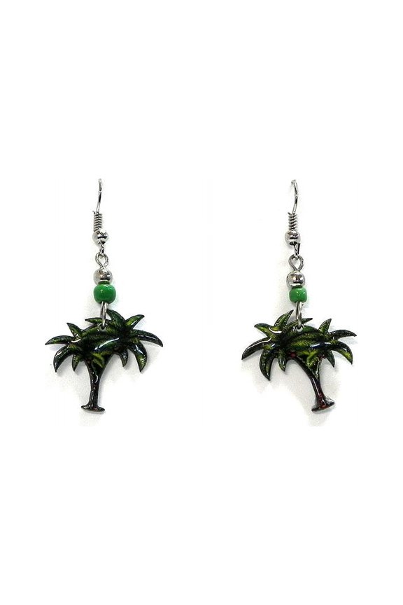 Palm Tree Nature Graphic Dangle Earrings - Womens Fashion Handmade Jewelry Tropical Accessories