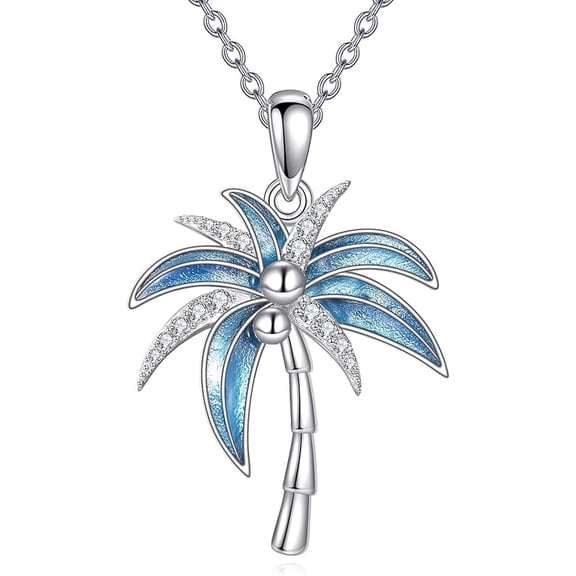 Palm Tree Necklace Sterling Silver 925 Blue Coconut Tree Pendant Necklace Palm Jewelry Beach Summer Gifts For Women Female Lover