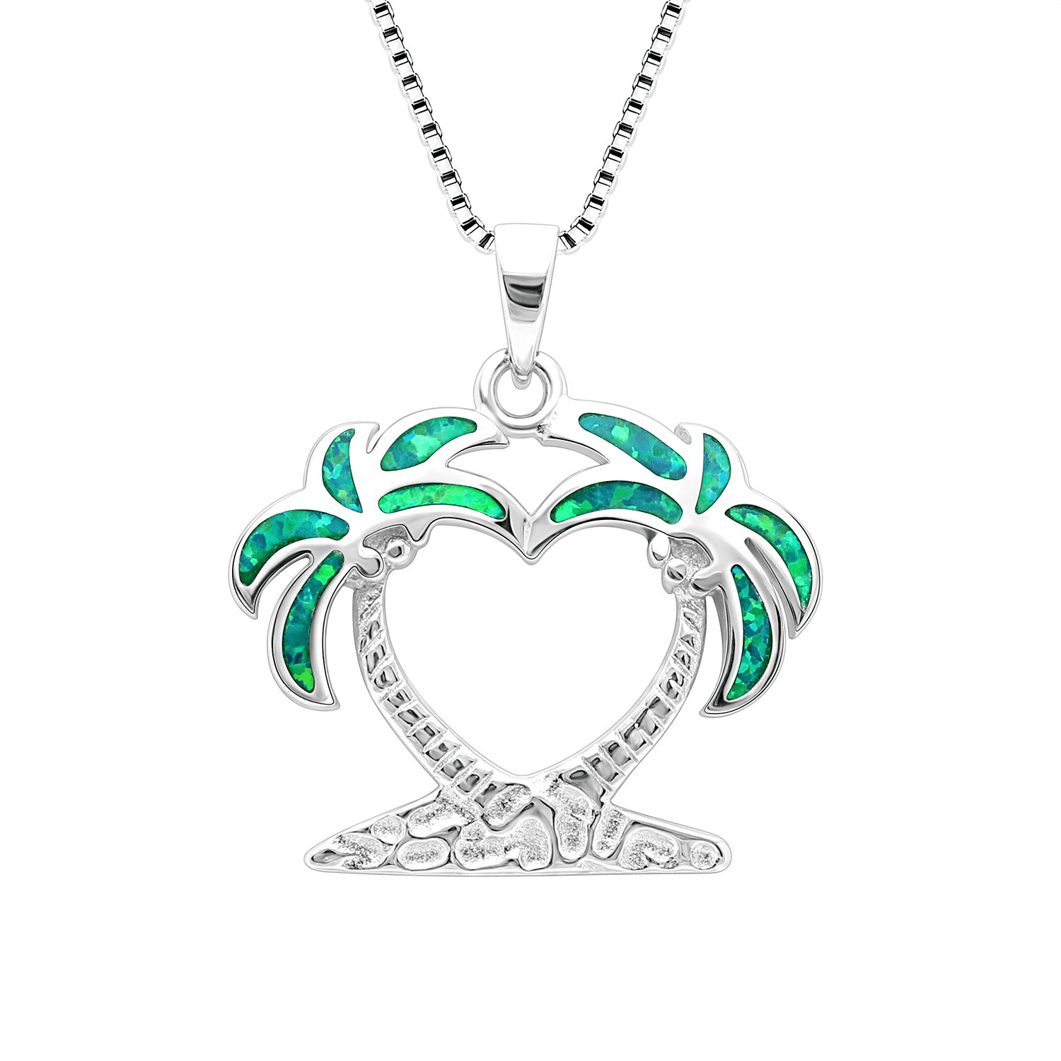 Palm Tree Necklace for Women Green Fire Opal Sterling Silver