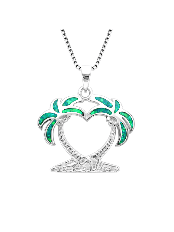 Palm Tree Necklace for Women Green Fire Opal Sterling Silver Ginger Lyne Collection