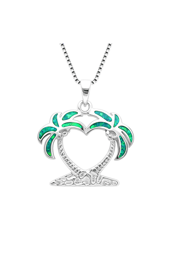 Palm Tree Necklace for Women Green Fire Opal Sterling Silver Ginger Lyne Collection
