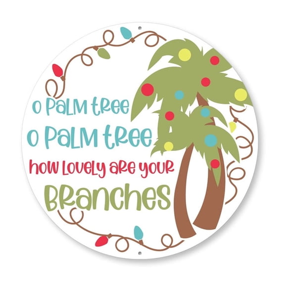 Palm Tree O Palm Tree Circle Aluminum Metal Decor Sign - 12" Round
