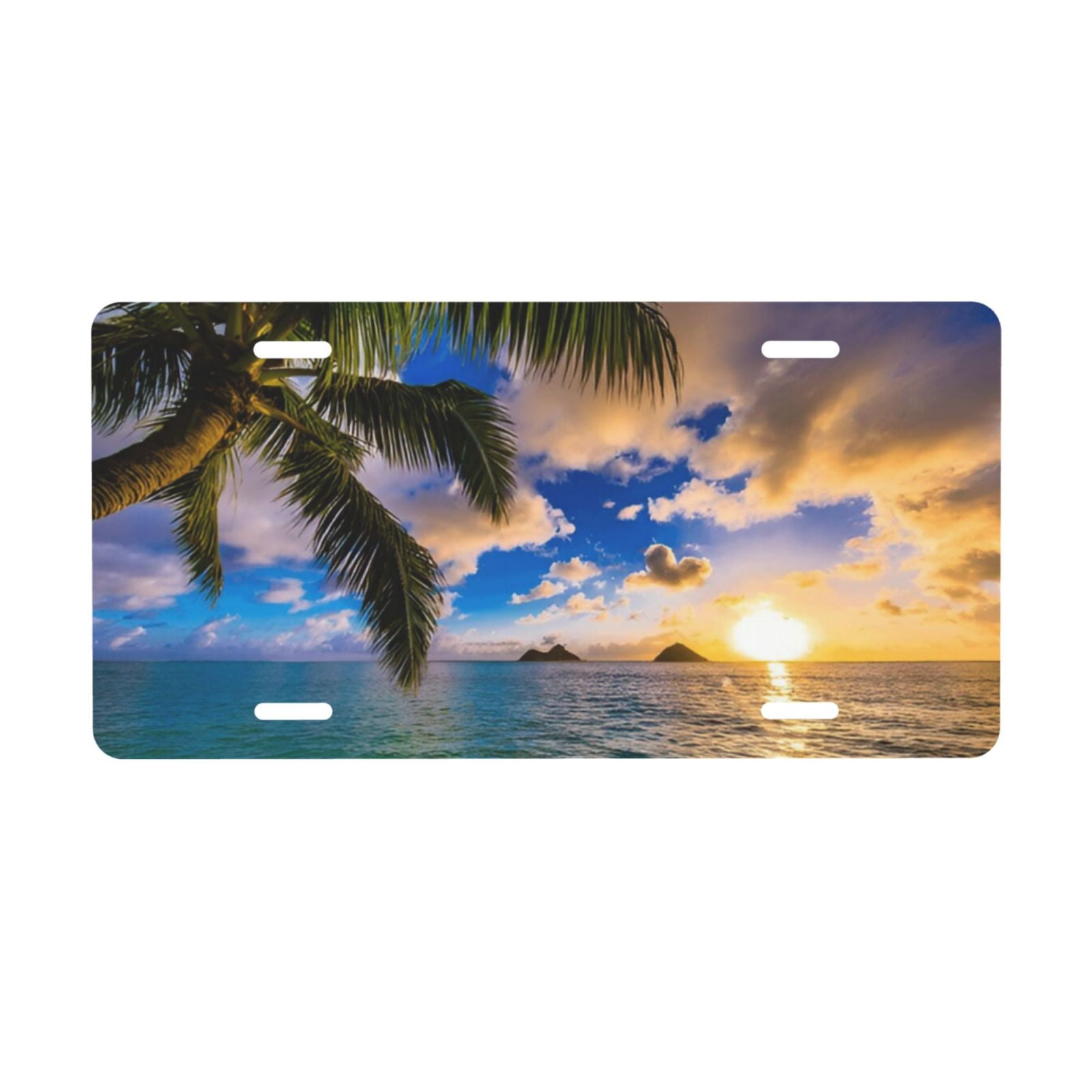 Life Is Good At The Beach Chrome Metal License Plate Frame With Palm Tree Design