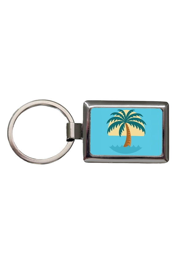 Palm Tree Ocean Tropical Vacation Metal Rectangle Keychain