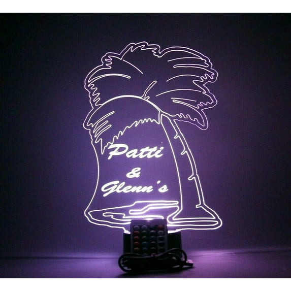 Palm Tree Paradise Night Light Up Table Desk Lamp LED Personalized Home Room Decor, Our Newest Feature - It's WOW, With Remote, 16 Color Options, Dimmer, Free Engraved, Great Gift