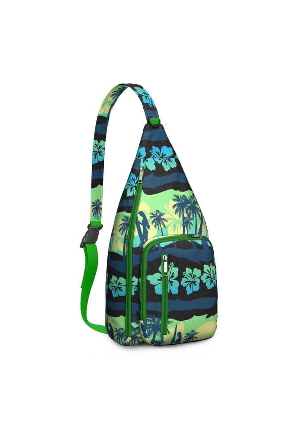 Palm Tree Paradise Sling Backpack - Vibrant Hawaiian Island Print, Fashionable Multi-Functional Daypack