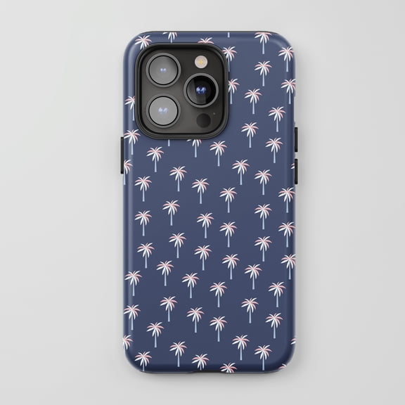 Palm Tree Pattern For All iPhone Series Protective Phone Case Tropical Art Design Navy Blue Pink