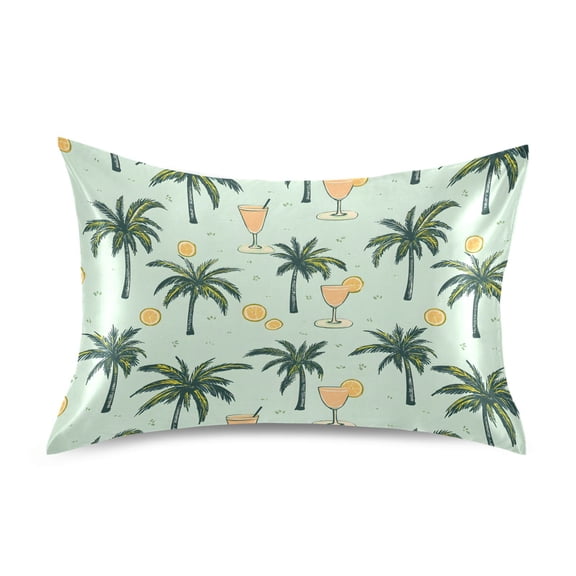 Palm Tree Pattern Pillowcase Standard Size 20''x26'' Satin Double-Sided Print Soft Wrinkle Resistant