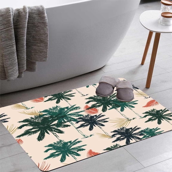 Palm Tree Pattern in Simple Style Bath Rugs 16x24 Inch Non Slip Bath Mat Quick Dry Absorbent Thin Bath Rug Fit Under Door Washable Bath Floor Rugs for Bathroom Bathtub Shower Sink,Multi 9