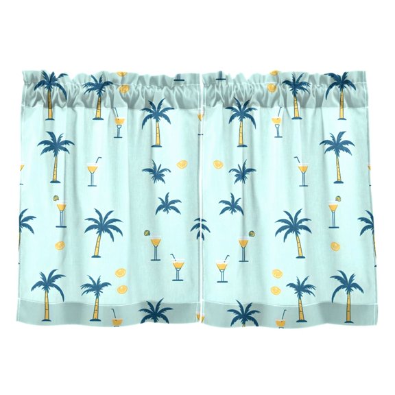 Palm Tree Pattern Tier Curtains Tier Kitchen Living Room Bedroom Balcony 2 Panels 27x24 Inch