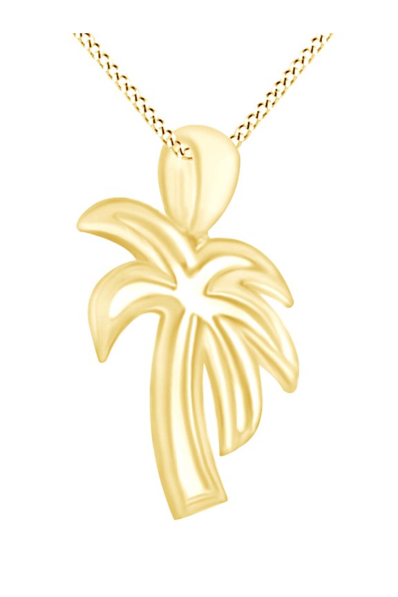 Palm Tree Pendant Necklace In 14k Yellow Gold Over Sterling Silver