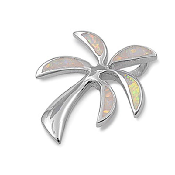 Palm Tree Pendant White Simulated Opal .925 Sterling Silver Sparkly Beach Charm Jewelry Female
