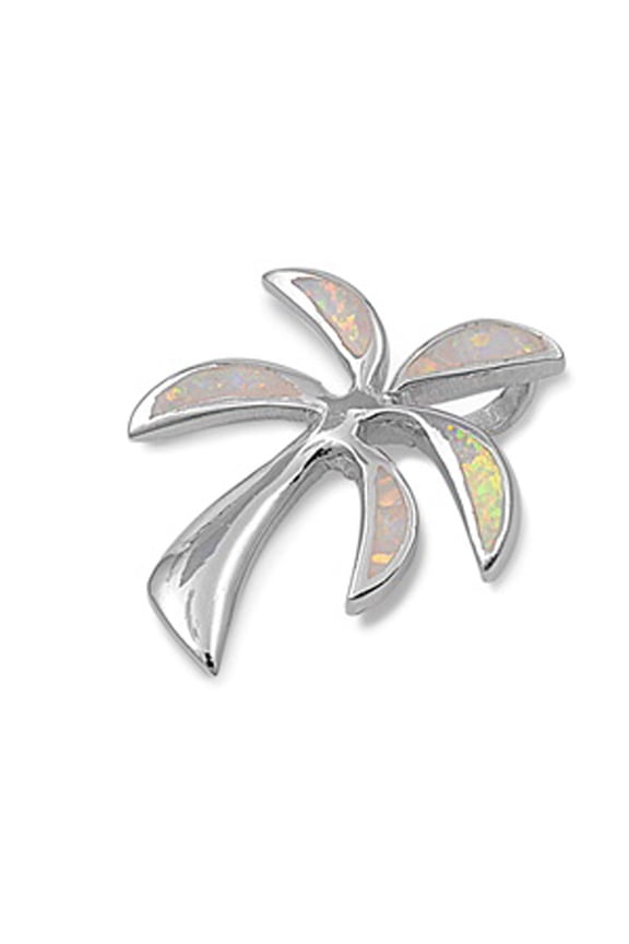 Palm Tree Pendant White Simulated Opal .925 Sterling Silver Sparkly Beach Charm Jewelry Female