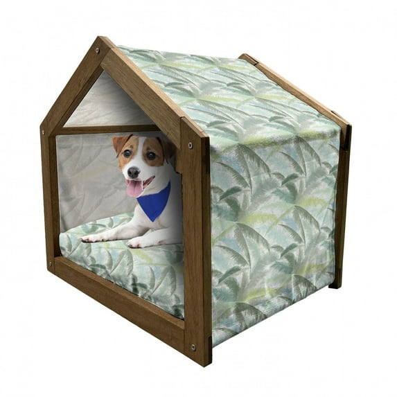 Palm Tree Pet House, Leafy Branches in Shades of Green Tropical Summer Nature Rainforest Island Jungle, Outdoor & Indoor Portable Dog Kennel with Pillow and Cover, 5 Sizes, Multicolor, by Ambesonne