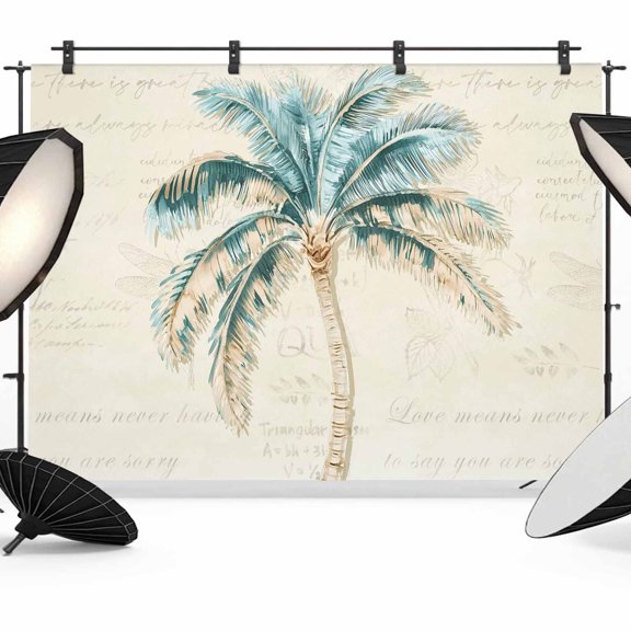 Palm Tree Photography Backdrop 7x5FT, Vintage Green Tree Coastal Plant Modern Vintage Letter Photo Backdrops, Background for Photography Studio Photo Studio Background, Back Drop for Photoshoot