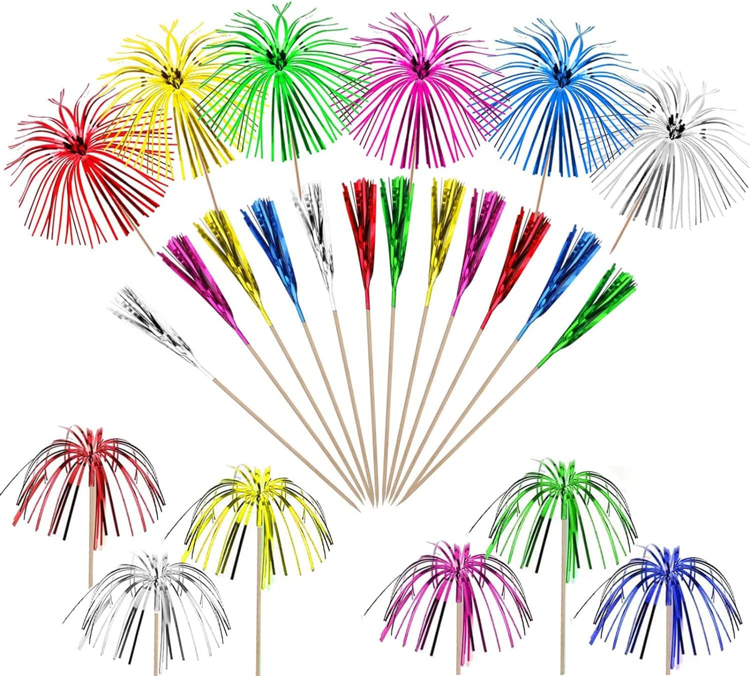 Palm Tree Picks (50Pcs) Fireworks Cocktail Sticks for Parties