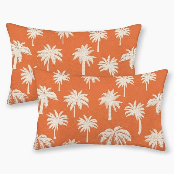 Palm Tree Pillow Covers 12x20 Inch Set of 2 Vintage Tropical Throw Pillow Covers Summer Outdoor Decorative Cushion Cover Burnt Orange Square Pillowcase for Sofa Couch Indoors Outdoors Decor