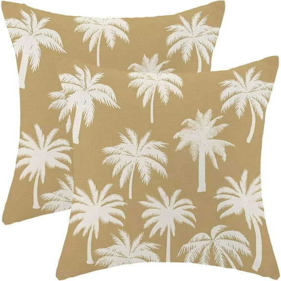 Palm Tree Pillow Covers 18x18 Inch Set of 2 Vintage Tropical Throw Pillow Covers Summer Outdoor Decorative Cushion Cover Khaki Square Pillowcase for Sofa Couch Indoors Outdoors Decor