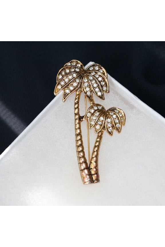 Palm Tree Pin Miami Hawaii Rhinestone Crystal Brooch Vintage Palm Tree Brooches