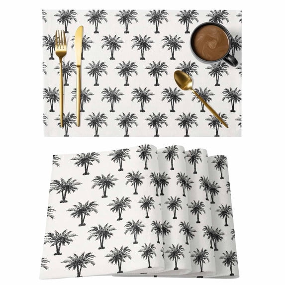 Palm Tree Placemats Set of 6, Farmhouse Summer Botanical Green Tropical Plants Placemats for Dining Table, Place Mats for Kitchen Tabletop, Waterproof Wipeable Dining Table Mats Set