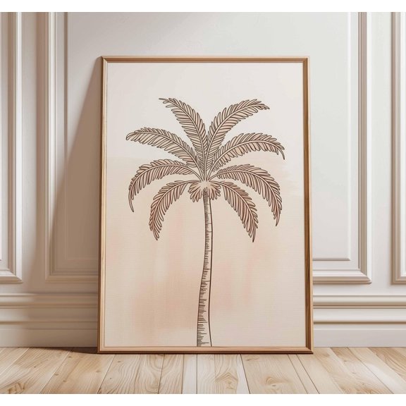 Palm Tree Poster Tropical Wall Art Minimalist Line Drawing Botanical Print Beach Decor Mod