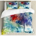 thumbnail image 1 of Palm Tree Queen Size Duvet Cover Set, Retro Watercolor Silhouettes of Palm Trees Stains on Tropical Paradise Theme, Decorative 3 Piece Bedding Set with 2 Pillow Shams, Multicolor, by Ambesonne, 1 of 3