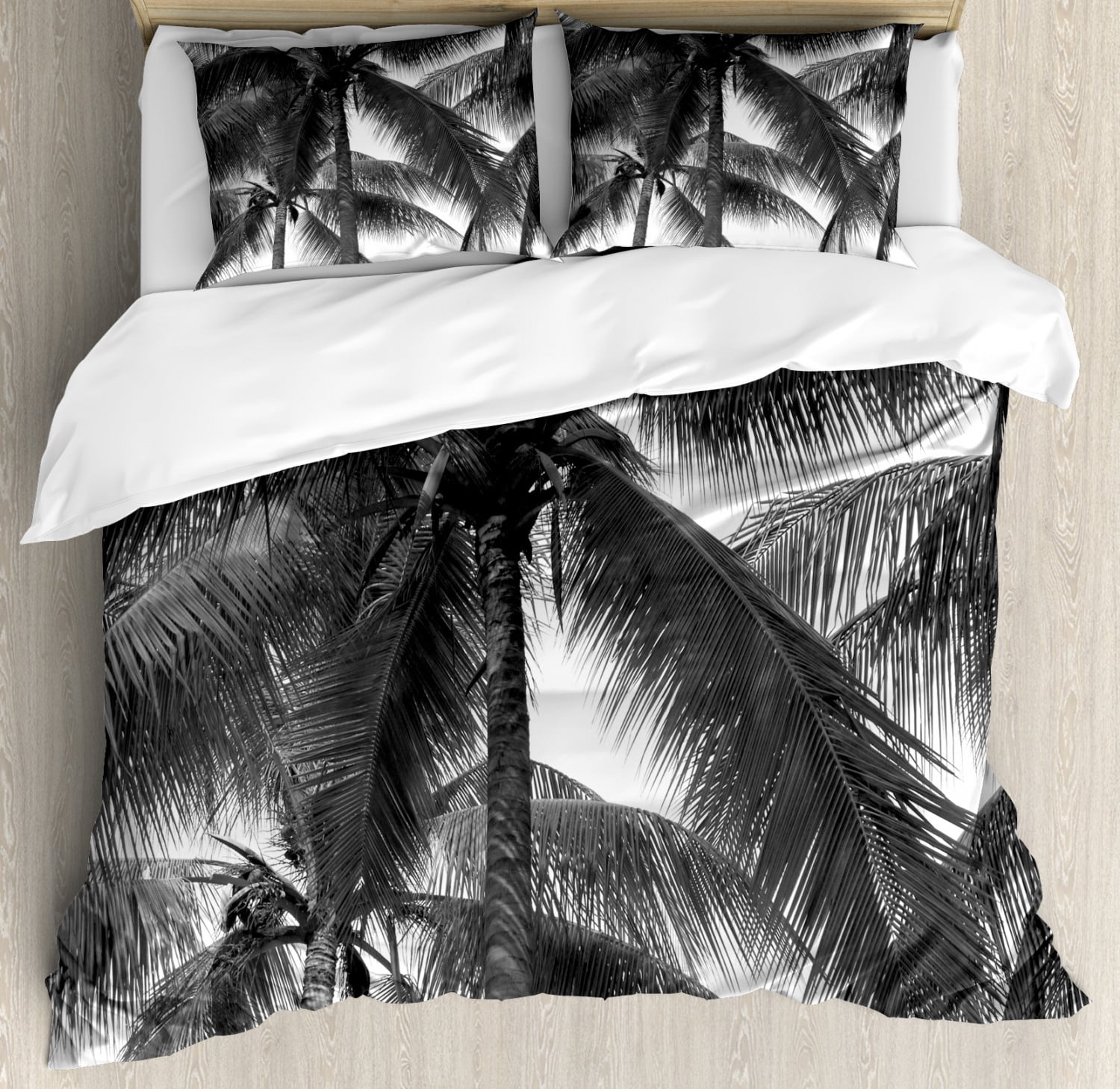 Black and White Palm Tree Microfiber Queen Duvet Cover Set