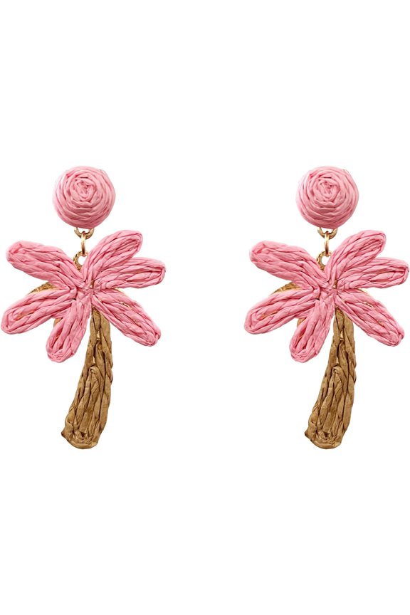 Palm Tree Raffia earrings Boho Tropical Dangle Earrings for Women Lightweight Natural Grass Jewelry[c2849]